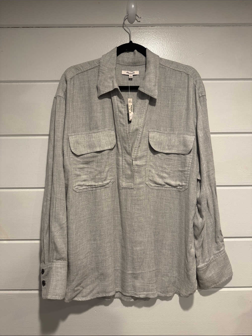 Madewell Light Gray Relaxed Popover Shirt. Size - Large